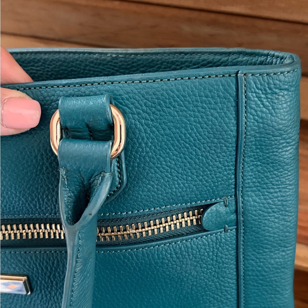 Cole Haan Teal Pebbled Leather Tote Structured Work Bag - Picture 8 of 8